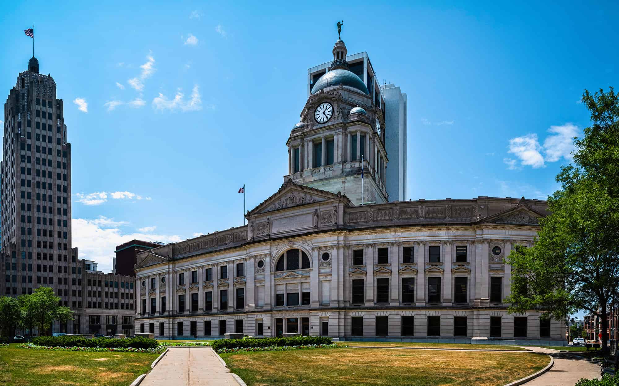 Historic downtown skyline and buildings of Lafayette, Indiana